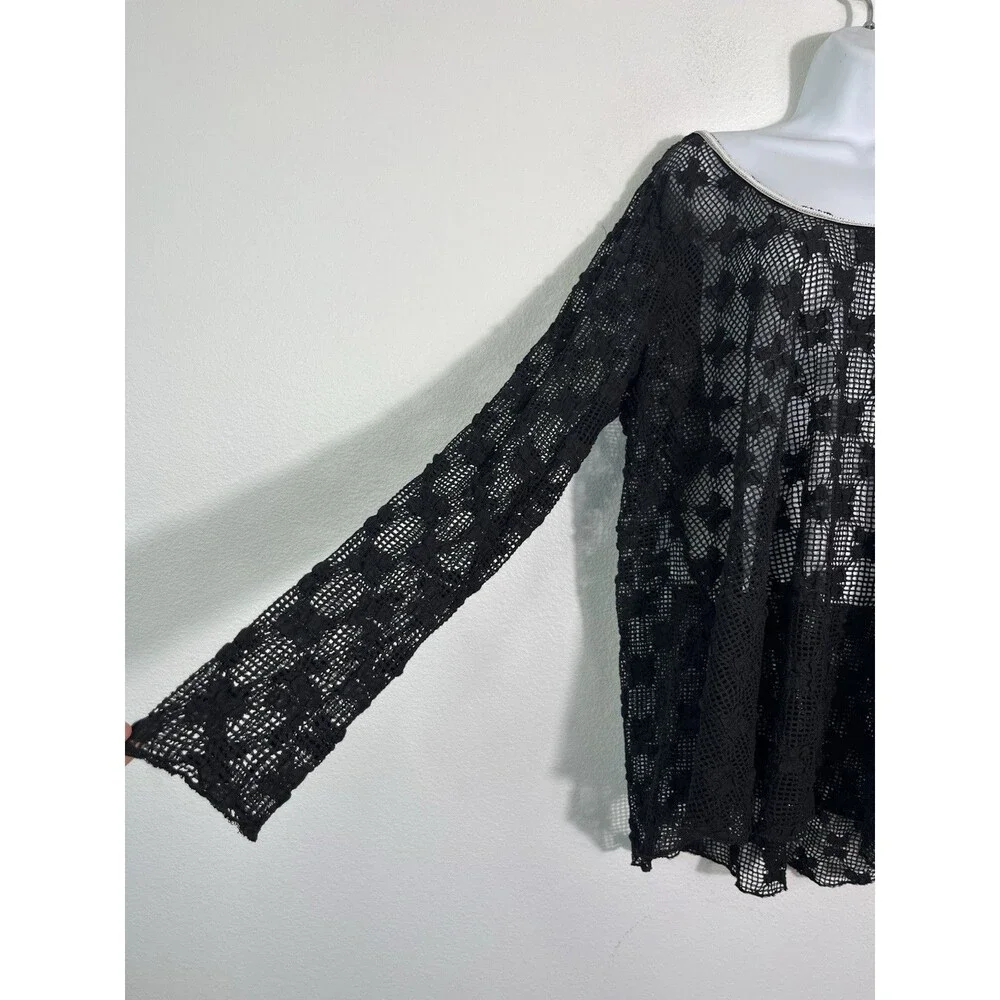 NEW Free People Grady Lace Crochet-Style Top, Black Whimsigoth Fairy Large Goth
